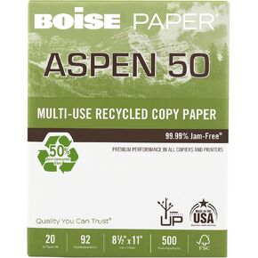 Boise® ASPEN® 50 Multi-Use Printer & Copy Paper, 1 Ream, White, Letter (8.5" x 11"), 500 Sheets Per Ream, 20 Lb, 92 Brig in Saudi Arabia