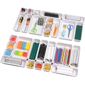 TENABORT 42 Pack Interlocking Desk Drawer Organizer Tray Dividers Plastic Shallow Narrow Drawers Organizers Separators Storage Bins Container for Kitchen Bathroom Makeup Office Vanity Dresser White in Saudi Arabia