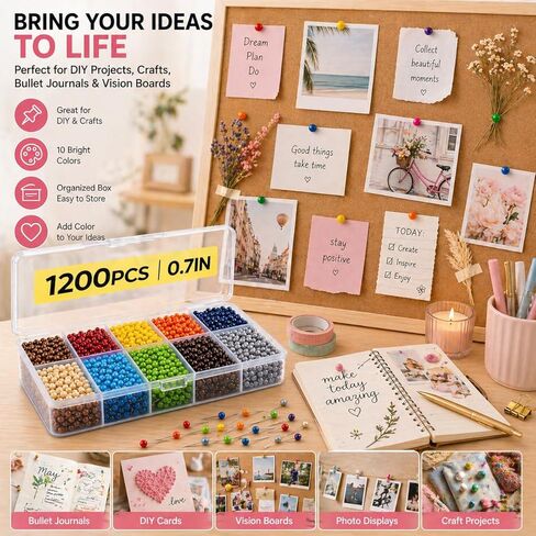 1200 PCS Multi Color Push Pins, 1/4 Inch Small Map Tacks with Plastic Round Heads, Travel Map Pins for Cork Board, Bulletin Board, World Map, Office, Craft & Fabric Marking in Saudi Arabia