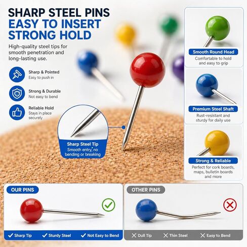 1200 PCS Multi Color Push Pins, 1/4 Inch Small Map Tacks with Plastic Round Heads, Travel Map Pins for Cork Board, Bulletin Board, World Map, Office, Craft & Fabric Marking in Saudi Arabia