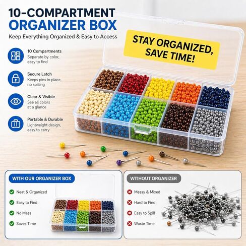 1200 PCS Multi Color Push Pins, 1/4 Inch Small Map Tacks with Plastic Round Heads, Travel Map Pins for Cork Board, Bulletin Board, World Map, Office, Craft & Fabric Marking in Saudi Arabia