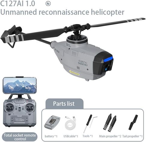C127AI Scout Drone RC Helicopter with 1080P Camera, 4CH Remote Control Military Aircraft with 6-Axis Gyro, Optical Flow Positioning (RTF Version) in Saudi Arabia