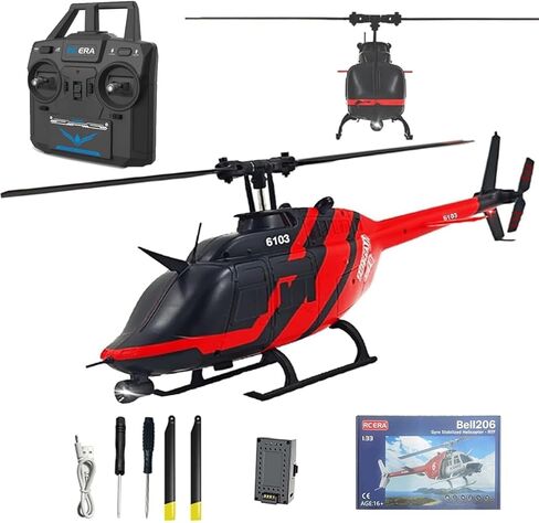 RC ERA C138 Bell 206 6CH RTF RC مروحية، مقياس 1/33 2.4G جهاز تحكم عن بعد 6 محاور جيروسكوبية خالية من الجنيح دوار واحد مع ارتفاع تثبيت وضع التدفق البصري للبالغين، بطاريتان in Kuwait