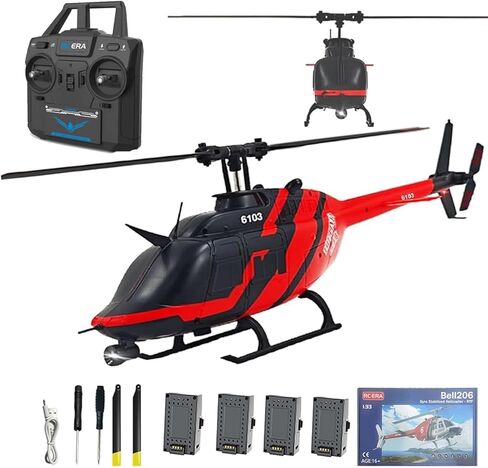 RC ERA C138 Bell 206 6CH RTF RC مروحية، مقياس 1/33 2.4G جهاز تحكم عن بعد 6 محاور جيروسكوبية خالية من الجنيح دوار واحد مع ارتفاع تثبيت وضع التدفق البصري للبالغين، بطاريتان in Kuwait
