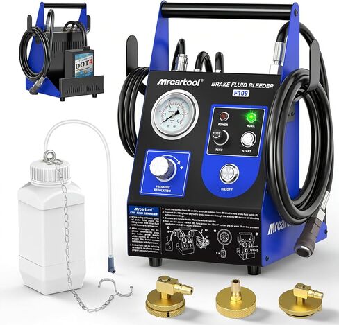 Mrcartool F109 مجموعة نزف الفرامل الأوتوماتيكية 0.7 ~ 2.5 بار آلة نزف سائل الفرامل الكهربائية، مضخة نزف ضغط الفرامل الهوائية مع 3 محولات أسطوانة رئيسية in Kuwait