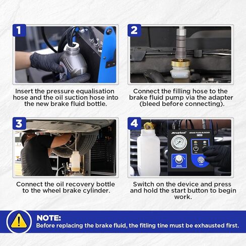 Mrcartool F109 مجموعة نزف الفرامل الأوتوماتيكية 0.7 ~ 2.5 بار آلة نزف سائل الفرامل الكهربائية، مضخة نزف ضغط الفرامل الهوائية مع 3 محولات أسطوانة رئيسية in Kuwait