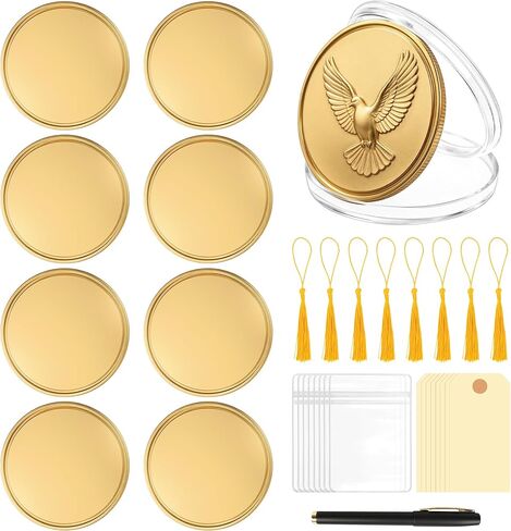 8Pcs 40mm Blank Brass Coins for Laser Engraving, Solid Blank Challenge Coin Set with with Acrylic Protection Box, Resealable Bag, Card, Tassel and Pen for DIY, Customization Gift & Memorial in Saudi Arabia