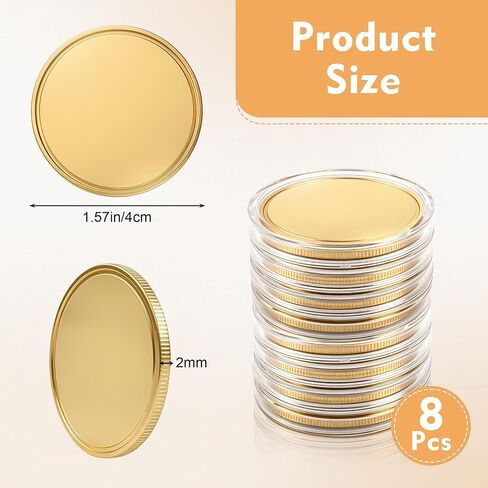 8Pcs 40mm Blank Brass Coins for Laser Engraving, Solid Blank Challenge Coin Set with with Acrylic Protection Box, Resealable Bag, Card, Tassel and Pen for DIY, Customization Gift & Memorial in Saudi Arabia