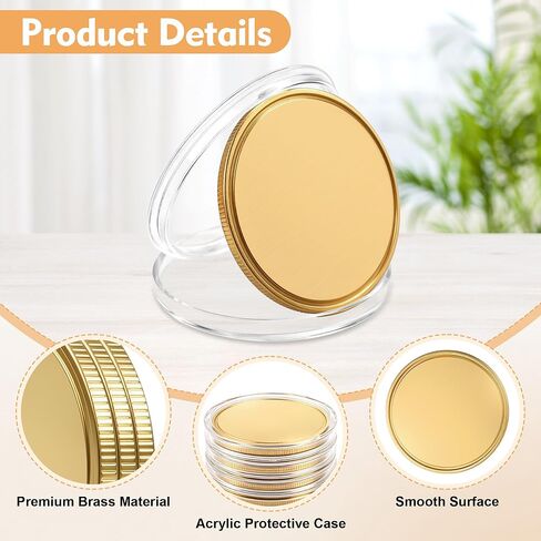 8Pcs 40mm Blank Brass Coins for Laser Engraving, Solid Blank Challenge Coin Set with with Acrylic Protection Box, Resealable Bag, Card, Tassel and Pen for DIY, Customization Gift & Memorial in Saudi Arabia