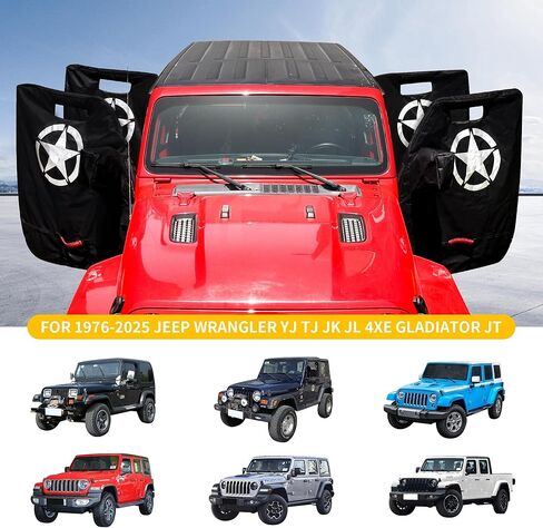أكياس تخزين الباب متوافقة مع 1976-2026 جيب رانجلر YJ TJ JK JL 4XE Gladiator JT ملحقات غطاء تخزين أبواب السيارة مع تصميم الشماعات، قطع المفصلات، حقيبة تنظيم المرآة، مقابض، 4 عبوات in Kuwait