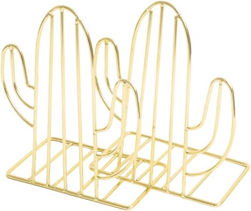 1 Pair Cactus Shape Bookends Heavy Duty Modern Decorative Book Stand Home Office Bookshelf Organiser Golden in Saudi Arabia