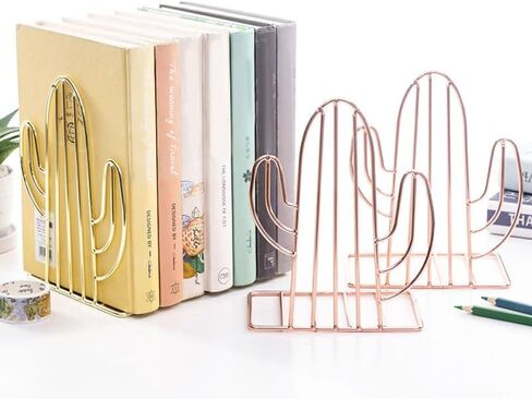 1 Pair Cactus Shape Bookends Heavy Duty Modern Decorative Book Stand Home Office Bookshelf Organiser Golden in Saudi Arabia
