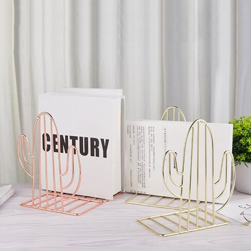 1 Pair Cactus Shape Bookends Heavy Duty Modern Decorative Book Stand Home Office Bookshelf Organiser Golden in Saudi Arabia