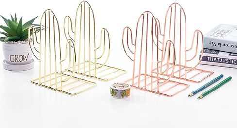1 Pair Cactus Shape Bookends Heavy Duty Modern Decorative Book Stand Home Office Bookshelf Organiser Golden in Saudi Arabia