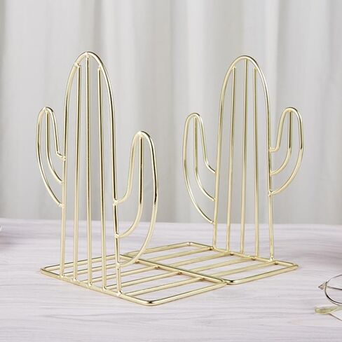 1 Pair Cactus Shape Bookends Heavy Duty Modern Decorative Book Stand Home Office Bookshelf Organiser Golden in Saudi Arabia