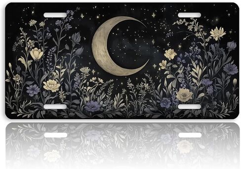 Boho Celestial Front License Plate for Men Mystic Moon Wildflower Night Garden Car Vanity Plates Decorative Aluminum Metal Cute Novelty License Plate for Women 6x12 Inch (4 Holes) in Saudi Arabia