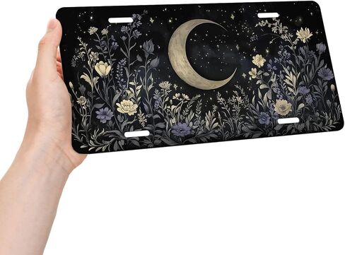 Boho Celestial Front License Plate for Men Mystic Moon Wildflower Night Garden Car Vanity Plates Decorative Aluminum Metal Cute Novelty License Plate for Women 6x12 Inch (4 Holes) in Saudi Arabia