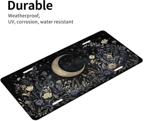 Boho Celestial Front License Plate for Men Mystic Moon Wildflower Night Garden Car Vanity Plates Decorative Aluminum Metal Cute Novelty License Plate for Women 6x12 Inch (4 Holes) in Saudi Arabia