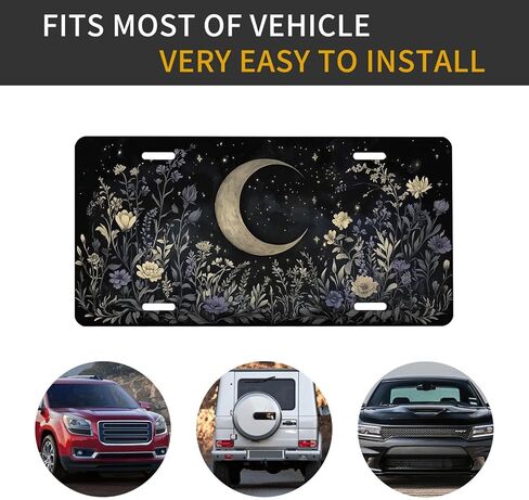 Boho Celestial Front License Plate for Men Mystic Moon Wildflower Night Garden Car Vanity Plates Decorative Aluminum Metal Cute Novelty License Plate for Women 6x12 Inch (4 Holes) in Saudi Arabia