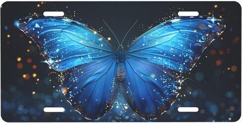 Glowing Blue Butterfly License Plate, Decorative Car Front License Plate, Aluminum Novelty License Plates Vanity Tag Metal Car Plate 6 x 12 in, Made in USA (4 Holes) for Men & Women in Saudi Arabia