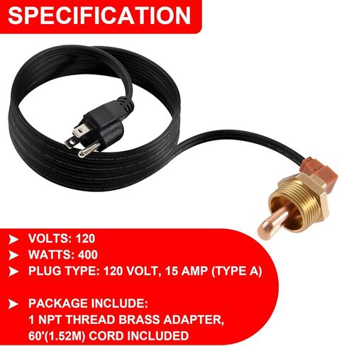3100003 Engine Block Immersion Heater, 1" NPT Thread Brass Adapter Fit for Eagle, for Jaguar, for Jeep, for Renault, for Rover, for Kubota, for Massey, for Perkins, for Yanmar in Saudi Arabia