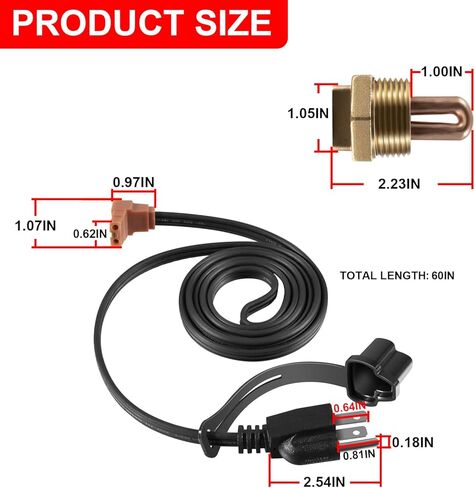 3100003 Engine Block Immersion Heater, 1" NPT Thread Brass Adapter Fit for Eagle, for Jaguar, for Jeep, for Renault, for Rover, for Kubota, for Massey, for Perkins, for Yanmar in Saudi Arabia
