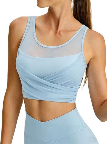 BERLOOK Womens Crop Tank Tops with Built in Bras Breathable Wrap Ruched Athletic Workout Yoga Sleeveless Gym Tops in Saudi Arabia