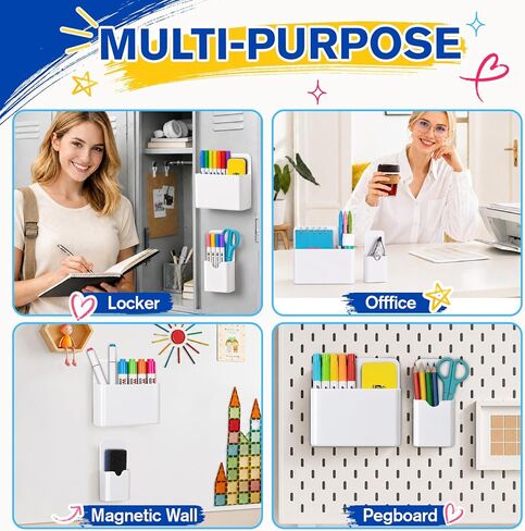 Grtard Magnetic Pen Holder, 4 Pack Magnetic Marker Holder for Whiteboard, Magnetic Dry Erase Marker Holder, Magnetic Pen Holder for Refrigerator, Magnetic Pencil Holder, Magnet Locker Organizer in Saudi Arabia