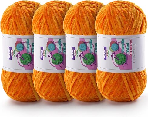 4 Skeins Soft Chunky Chenille Yarn, Plush Velvet Yarn for Hand Knitting and Crocheting, Fluffy Yarn for Crochet Blankets, Scarves, Hats（4×3.5oz, 4×131.2yds） (Sakura Pink) in Saudi Arabia