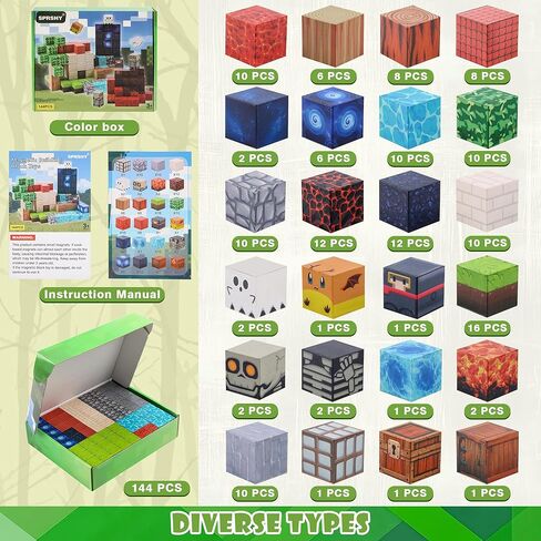 Magnetic Building Block Toy - 144PSC Stacking Construction Set to Cultivate STEM Skills for Boys and Girls Gifts,Kids 6 7 8 9 Birthday Present in Saudi Arabia