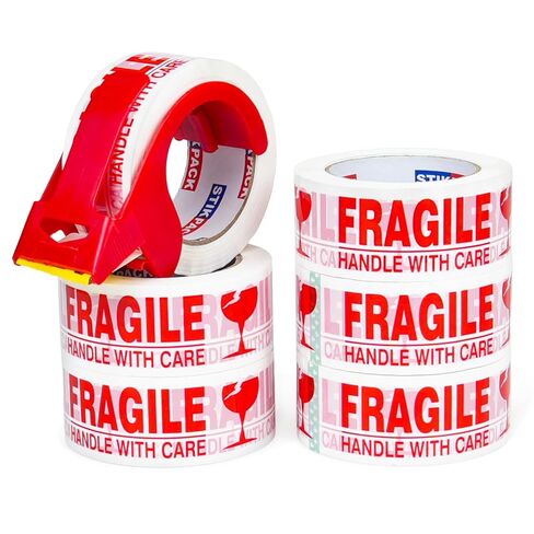 Fragile Tape with Dispenser 2 Inch x 330 Feet (110 Yards) 2 Rolls, Total 220 Yards, Heavy Duty Fragiles Handle with Care Tape for Shipping, Sealing and Moving Box in Saudi Arabia