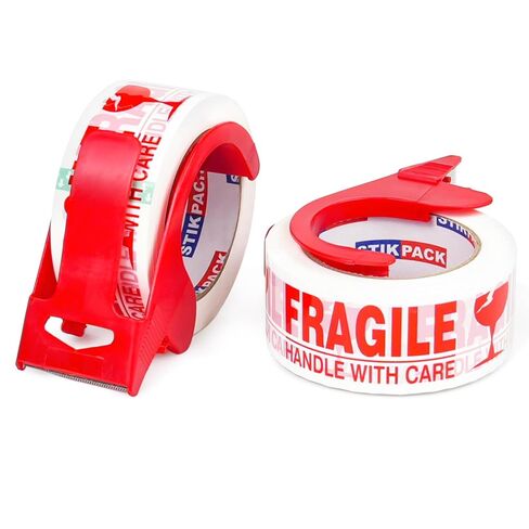 Fragile Tape with Dispenser 2 Inch x 330 Feet (110 Yards) 2 Rolls, Total 220 Yards, Heavy Duty Fragiles Handle with Care Tape for Shipping, Sealing and Moving Box in Saudi Arabia