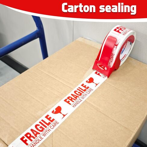 Fragile Tape with Dispenser 2 Inch x 330 Feet (110 Yards) 2 Rolls, Total 220 Yards, Heavy Duty Fragiles Handle with Care Tape for Shipping, Sealing and Moving Box in Saudi Arabia