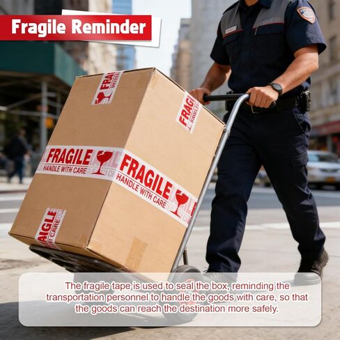 Fragile Tape with Dispenser 2 Inch x 330 Feet (110 Yards) 2 Rolls, Total 220 Yards, Heavy Duty Fragiles Handle with Care Tape for Shipping, Sealing and Moving Box in Saudi Arabia