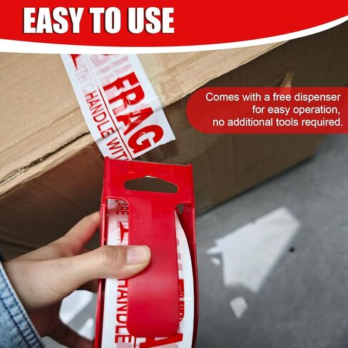 Fragile Tape with Dispenser 2 Inch x 330 Feet (110 Yards) 2 Rolls, Total 220 Yards, Heavy Duty Fragiles Handle with Care Tape for Shipping, Sealing and Moving Box in Saudi Arabia