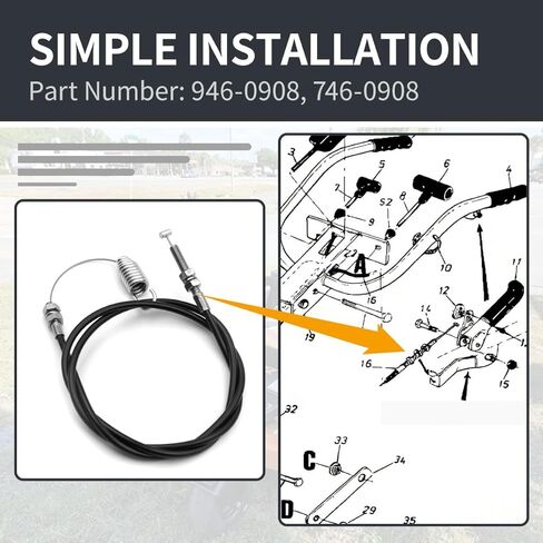 946-0908 Clutch Control Cable Compatible With MTD C-ub Cadet White Outdoor 430 440 RT-60 RTS-50 Tiller, Replaces 746-0908, 53-1/2 Inch (1 Pack) in Saudi Arabia