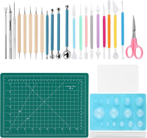 26pcs Polymer Clay Tools Set, Sculpting Tools with Acrylic Rolling Pin, Dotting Tool, Detail Needle & Cutting Tool, Complete DIY Clay Kit for Jewelry Earring Pottery Crafts in Saudi Arabia