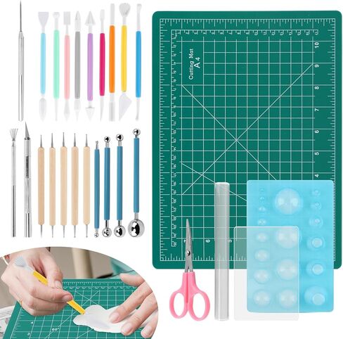 26pcs Polymer Clay Tools Set, Sculpting Tools with Acrylic Rolling Pin, Dotting Tool, Detail Needle & Cutting Tool, Complete DIY Clay Kit for Jewelry Earring Pottery Crafts in Saudi Arabia
