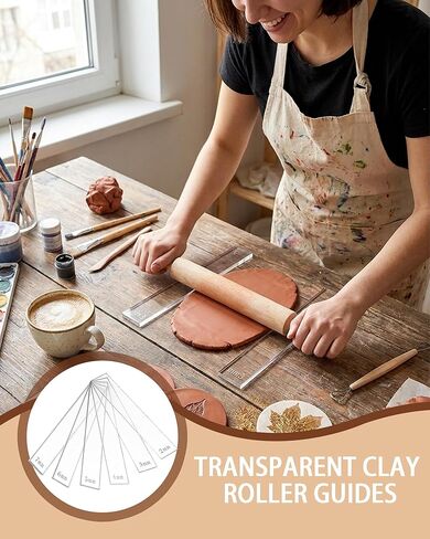 Clay Tools Set for Polymer & Air Dry Clay, Rolling Pin with Thickness Rings (2/3/4/5/6/7 mm), Acrylic Roller Guides, Slab Roller Guides & Thickness Bars for Pottery & Crafting (12 Pieces) in Saudi Arabia