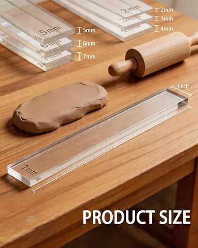 Clay Tools Set for Polymer & Air Dry Clay, Rolling Pin with Thickness Rings (2/3/4/5/6/7 mm), Acrylic Roller Guides, Slab Roller Guides & Thickness Bars for Pottery & Crafting (12 Pieces) in Saudi Arabia