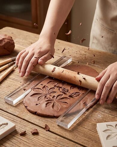 Clay Tools Set for Polymer & Air Dry Clay, Rolling Pin with Thickness Rings (2/3/4/5/6/7 mm), Acrylic Roller Guides, Slab Roller Guides & Thickness Bars for Pottery & Crafting (12 Pieces) in Saudi Arabia