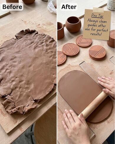 Clay Tools Set for Polymer & Air Dry Clay, Rolling Pin with Thickness Rings (2/3/4/5/6/7 mm), Acrylic Roller Guides, Slab Roller Guides & Thickness Bars for Pottery & Crafting (12 Pieces) in Saudi Arabia