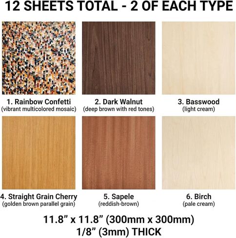 12 Boards of 11.8"x 11.8", 3mm Basswood Sheets 1/8 (Balsa Planks), Glowforge Ready, Unfinished | for Laser Engraving, CNC, Wood Burning, Router, Scroll Saw. by Speed Snails in Saudi Arabia
