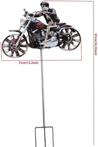 Flame Skull Motorcycle Wind Spinner, Rotating Wheels Windmill Stake with Metallic Paint, Weather Resistant Resin Garden Sculpture, Unique Outdoor Decor Ornament Gift for Biker Lovers and Halloween in Saudi Arabia