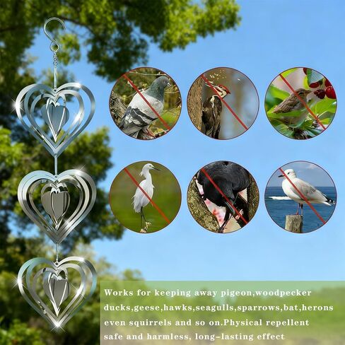 Stainless Steel Hawk Deterrent for Yard - Bird deterrents for Outside, 9 Reflective Discs Set to Deter Pigeons, Sparrows & Swallows from Your Garden, Patio & Home (Heart Design) kkmilamila in Saudi Arabia