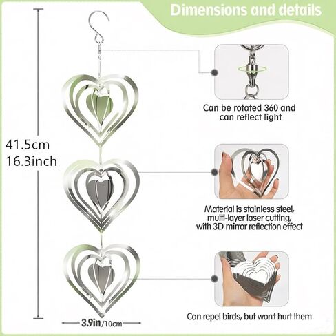 Stainless Steel Hawk Deterrent for Yard - Bird deterrents for Outside, 9 Reflective Discs Set to Deter Pigeons, Sparrows & Swallows from Your Garden, Patio & Home (Heart Design) kkmilamila in Saudi Arabia