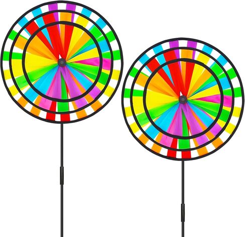 Rainbow Wind Spinners Craft, 2PCS Colorful Whirligigs Wind Spinners, 3-Layer Large Sized Windmill Decorations, DIY 13.8inch Pinwheel Garden Lawn Courtyard in Saudi Arabia