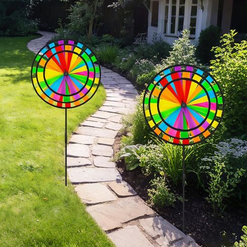 Rainbow Wind Spinners Craft, 2PCS Colorful Whirligigs Wind Spinners, 3-Layer Large Sized Windmill Decorations, DIY 13.8inch Pinwheel Garden Lawn Courtyard in Saudi Arabia