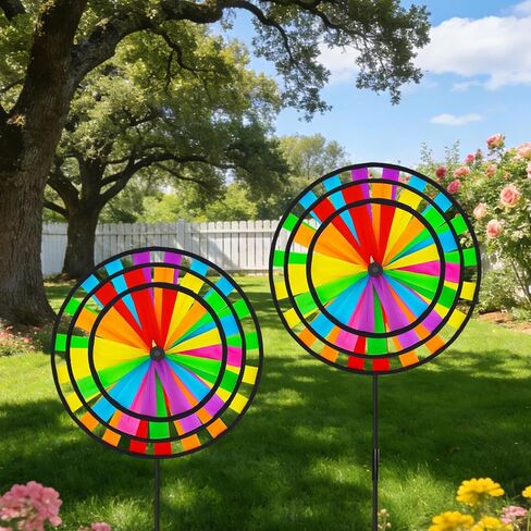 Rainbow Wind Spinners Craft, 2PCS Colorful Whirligigs Wind Spinners, 3-Layer Large Sized Windmill Decorations, DIY 13.8inch Pinwheel Garden Lawn Courtyard in Saudi Arabia