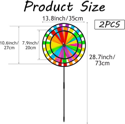 Rainbow Wind Spinners Craft, 2PCS Colorful Whirligigs Wind Spinners, 3-Layer Large Sized Windmill Decorations, DIY 13.8inch Pinwheel Garden Lawn Courtyard in Saudi Arabia